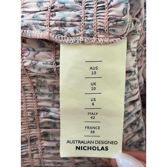 Nicholas Revolve Smocked Floral Midi Skirt Womens 6 Cottagecore Whimsy Pink READ - Picture 14 of 14